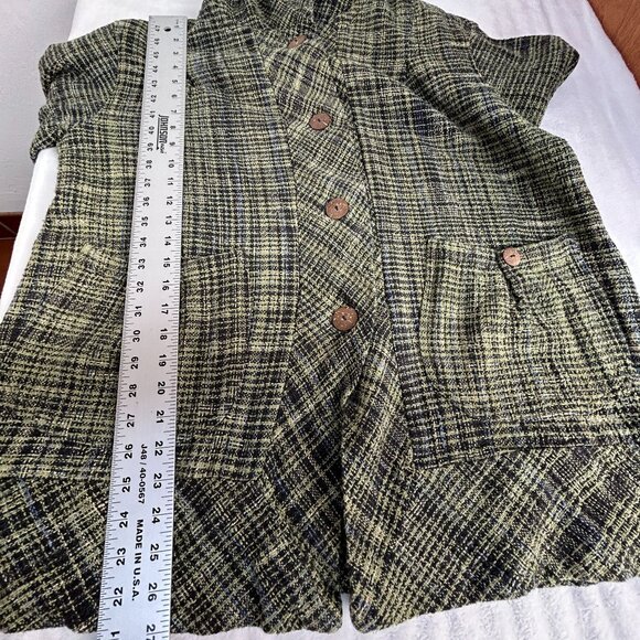 Yasuko Kurisaka Womens Plaid Button-Front Jacket Black Green Pockets Lightweight - Picture 9 of 9